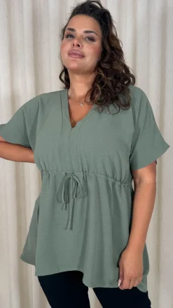CurveWow Ocean Crepe Peplum Top Sage