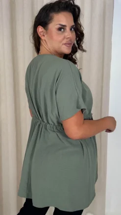 CurveWow Ocean Crepe Peplum Top Sage
