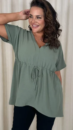 CurveWow Ocean Crepe Peplum Top Sage