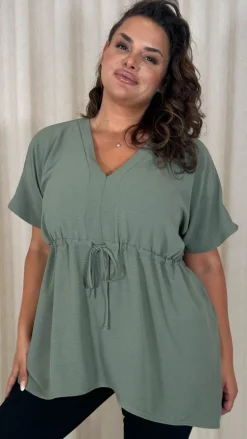 CurveWow Ocean Crepe Peplum Top Sage