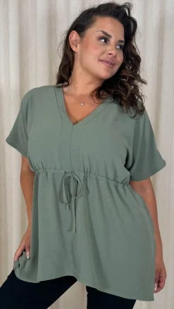 CurveWow Ocean Crepe Peplum Top Sage