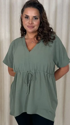 CurveWow Ocean Crepe Peplum Top Sage