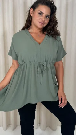 CurveWow Ocean Crepe Peplum Top Sage