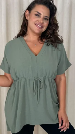 CurveWow Ocean Crepe Peplum Top Sage