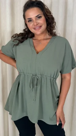 CurveWow Ocean Crepe Peplum Top Sage