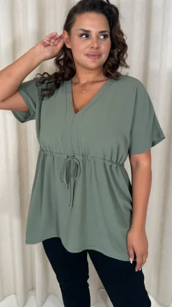 CurveWow Ocean Crepe Peplum Top Sage