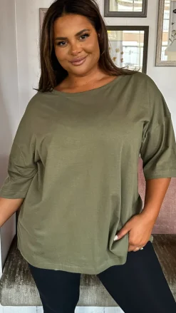 CurveWow Oversized Basic T-Shirt Khaki