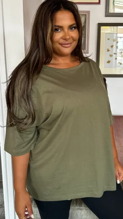 CurveWow Oversized Basic T-Shirt Khaki