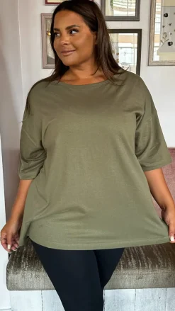 CurveWow Oversized Basic T-Shirt Khaki