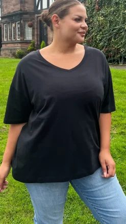 CurveWow Oversized V Neck Basic T-Shirt Black
