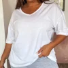 CurveWow Oversized V Neck Basic T-Shirt White