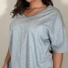 CurveWow Oversized V Neck Basic T-Shirt Grey