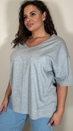 CurveWow Oversized V Neck Basic T-Shirt Grey