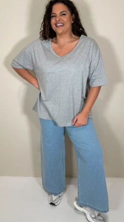 CurveWow Oversized V Neck Basic T-Shirt Grey