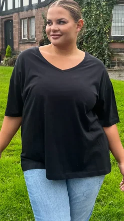 CurveWow Oversized V Neck Basic T-Shirt Black