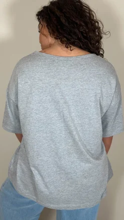 CurveWow Oversized V Neck Basic T-Shirt Grey