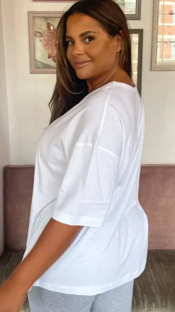 CurveWow Oversized V Neck Basic T-Shirt White