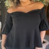 CurveWow Peplum Sweetheart Bardot Top Black