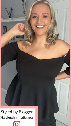 CurveWow Peplum Sweetheart Bardot Top Black