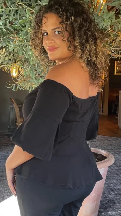 CurveWow Peplum Sweetheart Bardot Top Black