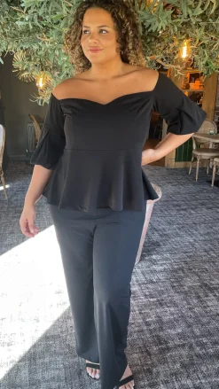 CurveWow Peplum Sweetheart Bardot Top Black