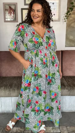 CurveWow Petite Maxi Wrap Dress Spot/Palm