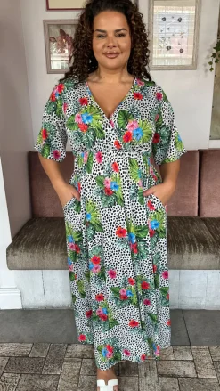 CurveWow Petite Maxi Wrap Dress Spot/Palm