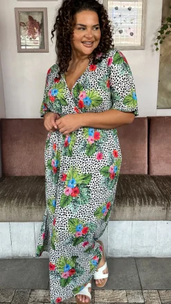 CurveWow Petite Maxi Wrap Dress Spot/Palm