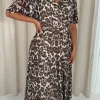 CurveWow Petite Mesh Angel Sleeve Dress Leopard