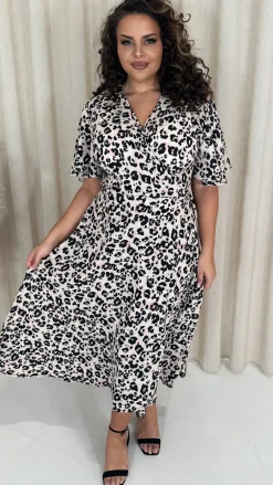 CurveWow Petite Wrap Angel Sleeve Dress Leopard