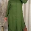 CurveWow Placket Shirt Dress Khaki
