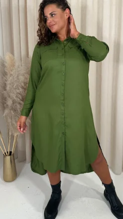 CurveWow Placket Shirt Dress Khaki