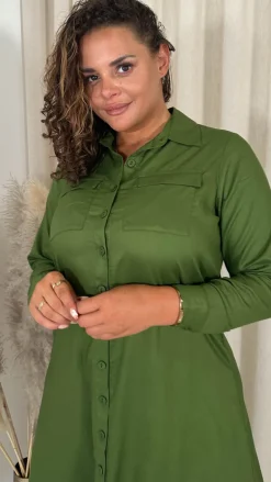 CurveWow Placket Shirt Dress Khaki
