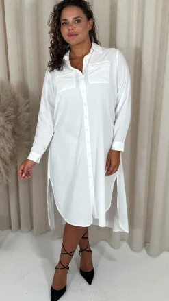 CurveWow Placket Shirt Dress White