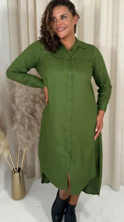 CurveWow Placket Shirt Dress Khaki
