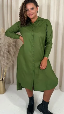 CurveWow Placket Shirt Dress Khaki