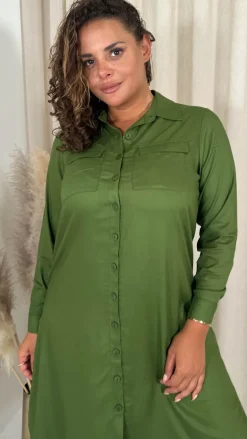 CurveWow Placket Shirt Dress Khaki