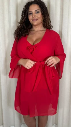 CurveWow Plain Mini Beach Kaftan Red Floral