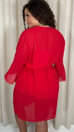 CurveWow Plain Mini Beach Kaftan Red Floral