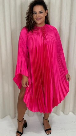 CurveWow Pleated Swing Dress Pink