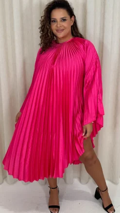 CurveWow Pleated Swing Dress Pink