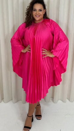 CurveWow Pleated Swing Dress Pink