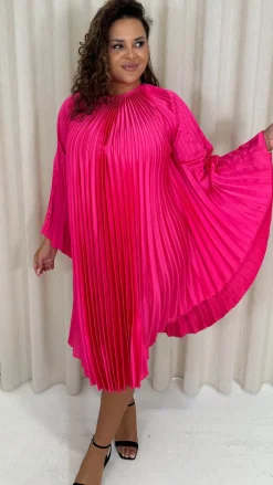CurveWow Pleated Swing Dress Pink