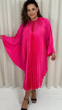 CurveWow Pleated Swing Dress Pink