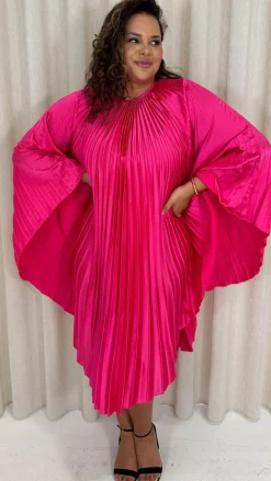 CurveWow Pleated Swing Dress Pink
