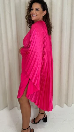 CurveWow Pleated Swing Dress Pink