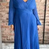 CurveWow Pleated Wrap Midi Dress Blue