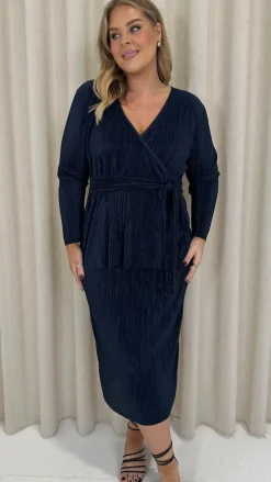 CurveWow Plisse Midi Skirt Navy