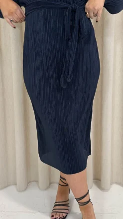 CurveWow Plisse Midi Skirt Navy