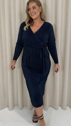 CurveWow Plisse Midi Skirt Navy